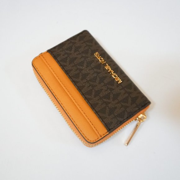 Michael Kors JST Card Case Wallet MK Brown Yellow - Picture 4 of 8